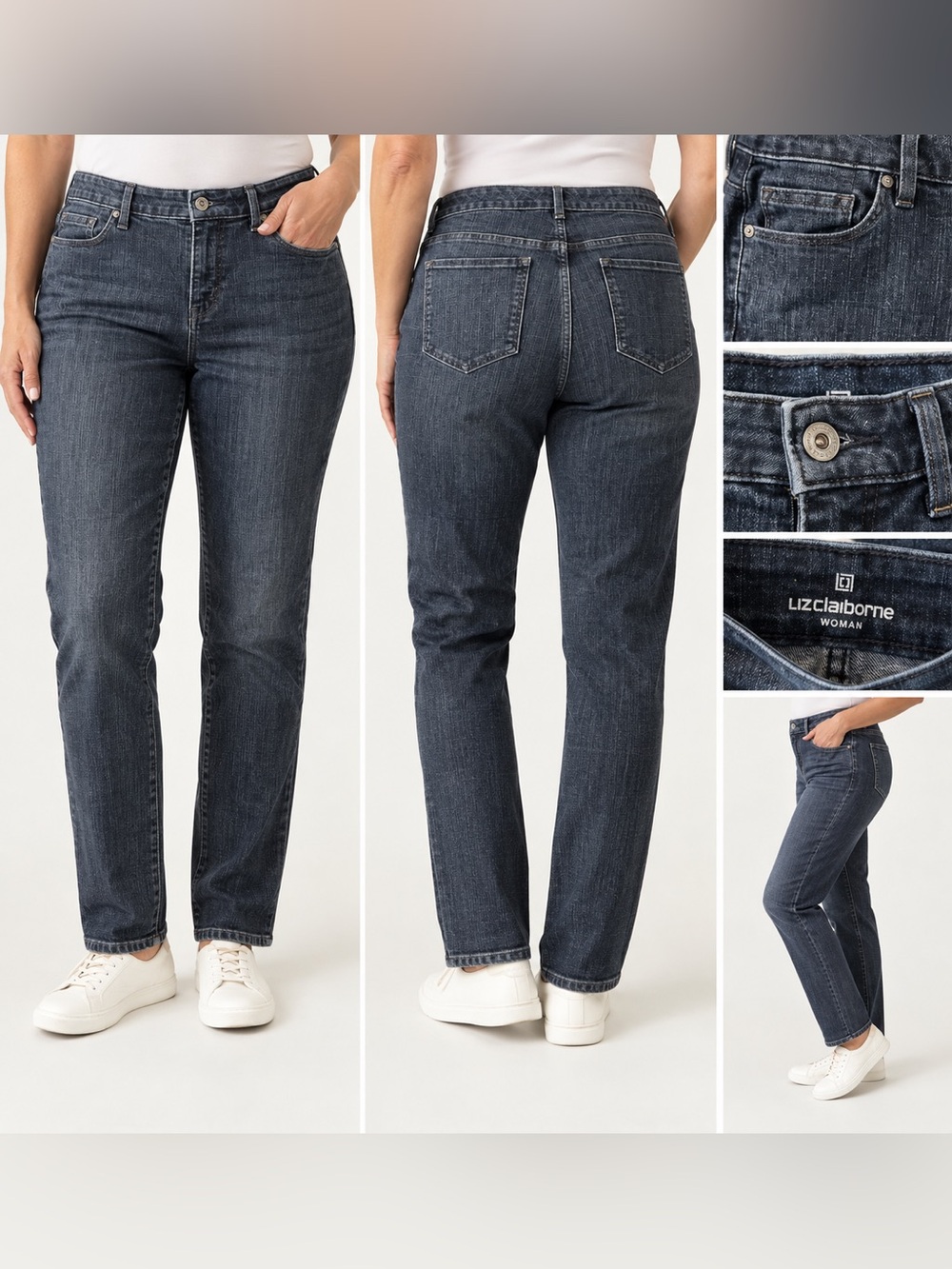 Liz Claiborne Woman 14W Ultimate Fit Slim Straight Jeans Dark Wash Stretch 29”